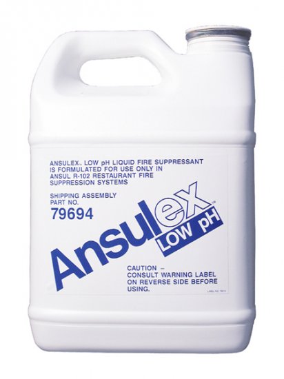 79694 - ANSULEX Low PH 1.5 gallon (5.7L) ANSULEX liquid fire suppressant agent is specifically designed for grease related fires associated with kitchen cooking equipment.