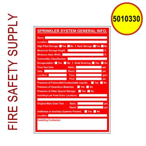 5010330 Sign Alum 5 x 7 Sprinkler System-General Information