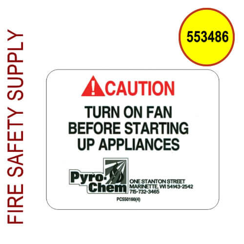 Pyro-Chem 553486 Label, Exhaust Fan Caution, Package of 10